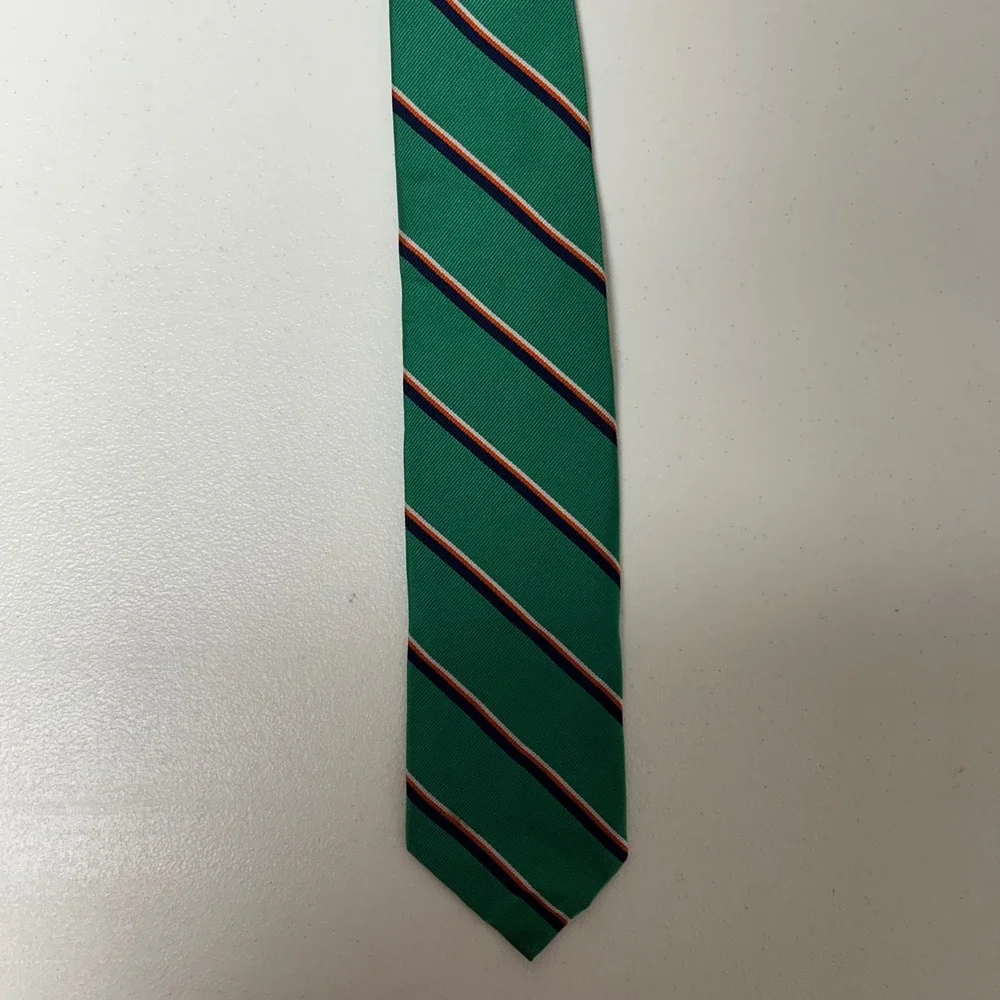 Polo Ralph Lauren Necktie Mens Green Striped Silk Hand Made Italy 59.5